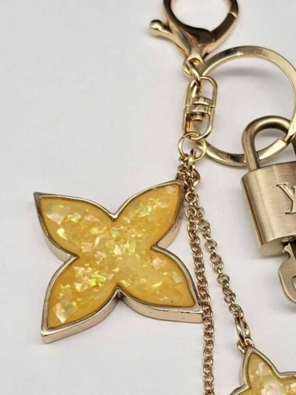 LV Gold Padlock 🔑 Authentic Louis Vuitton Charm + Unbranded Flower Keychain